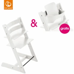 STOKKE® Tripp Trapp® Hochstuhl Buche Weiß + Gratis Baby Set Weiß